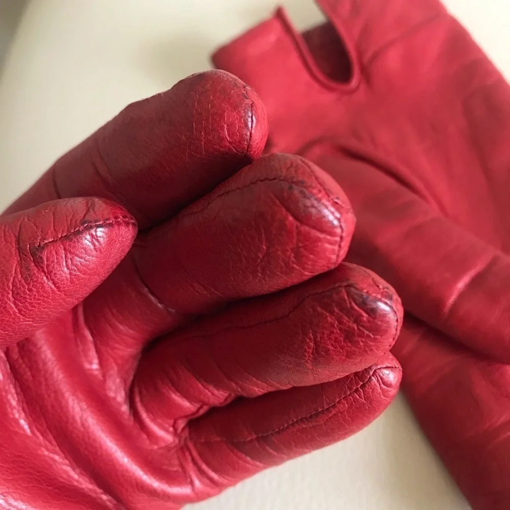 Vintage Paris Red Leather Goatskin Gloves Size 7 Small​ - Picture 4 of 5